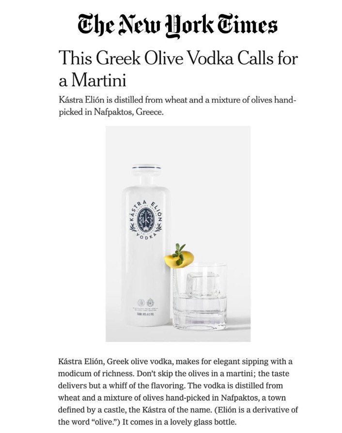 NEW YORK TIMES KASTRA ELION VODKA SIPPED IN AFIMAR